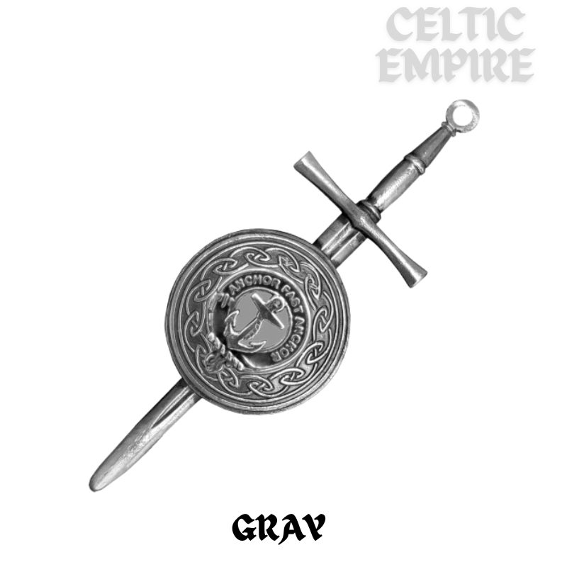 Gray Scottish Family Clan Dirk Shield Kilt Pin