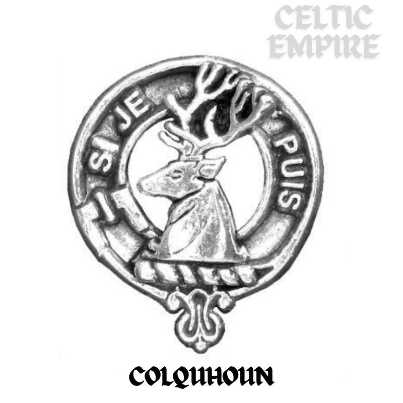 Colquhoun Family Clan Crest Celtic Interlace Disk Pendant, Scottish Family Crest