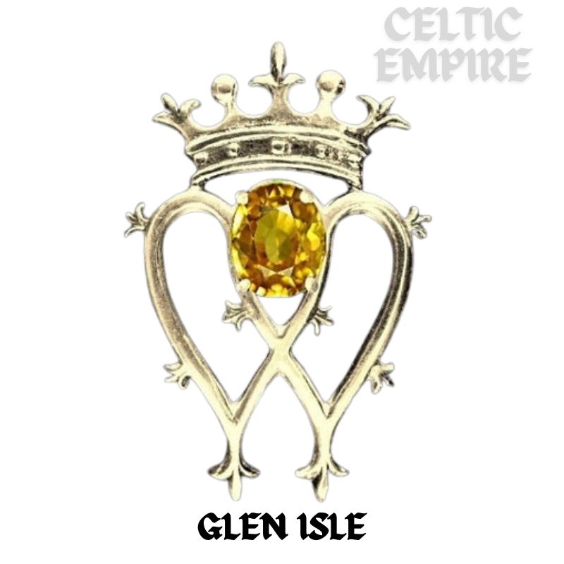 Glen Isle Family Luckenbooth Brooch, Gold Scottish Pin, Gemstone