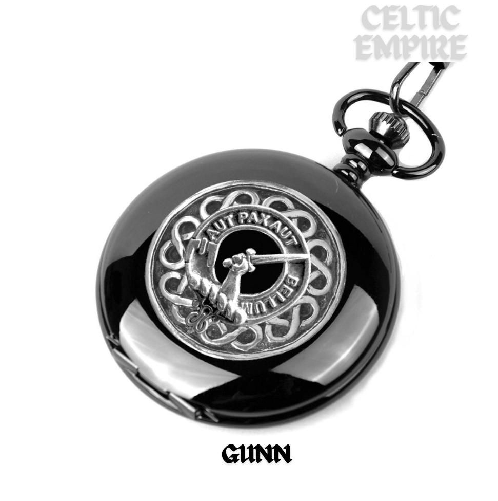 Gunn Family Clan Crest Black Pocket Watch