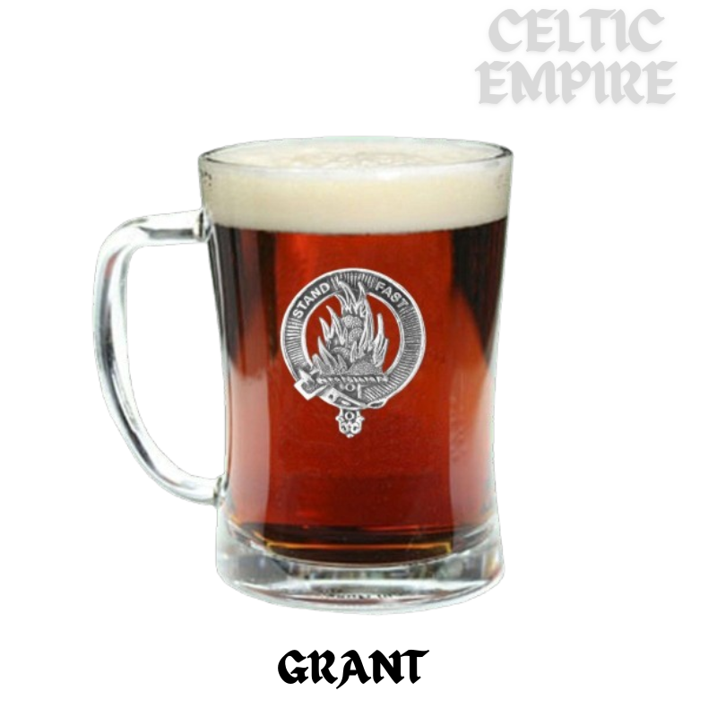 Grant Crest Badge Beer Mug, Scottish Glass Tankard