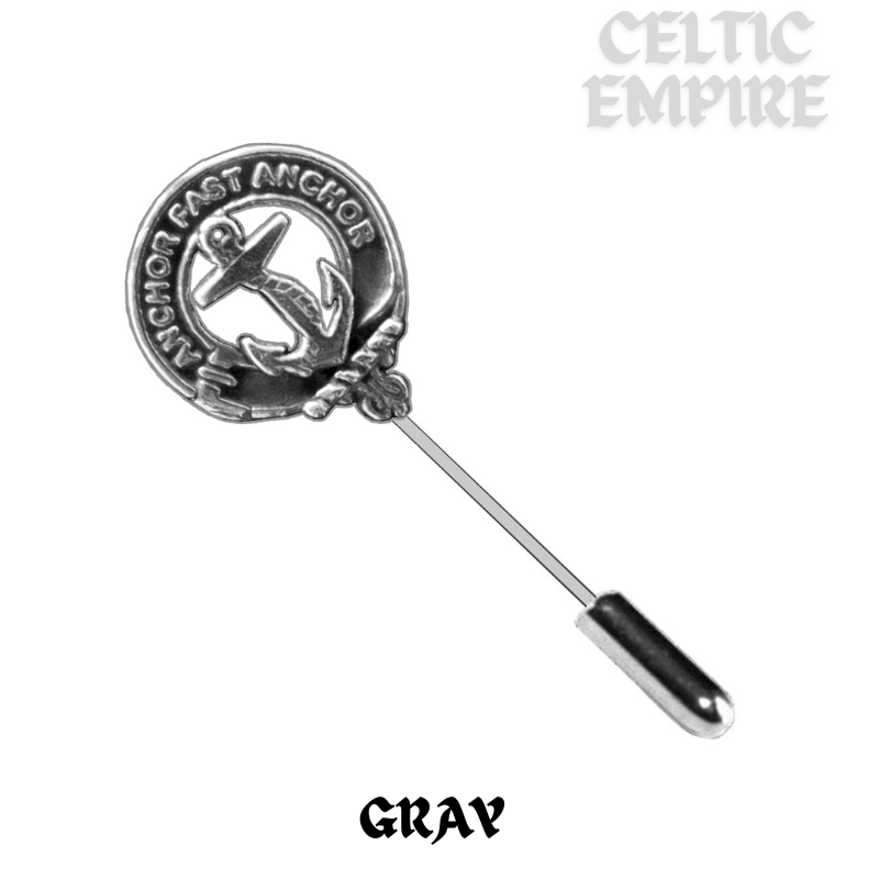 Gray Family Clan Crest Stick or Cravat pin, Sterling Silver