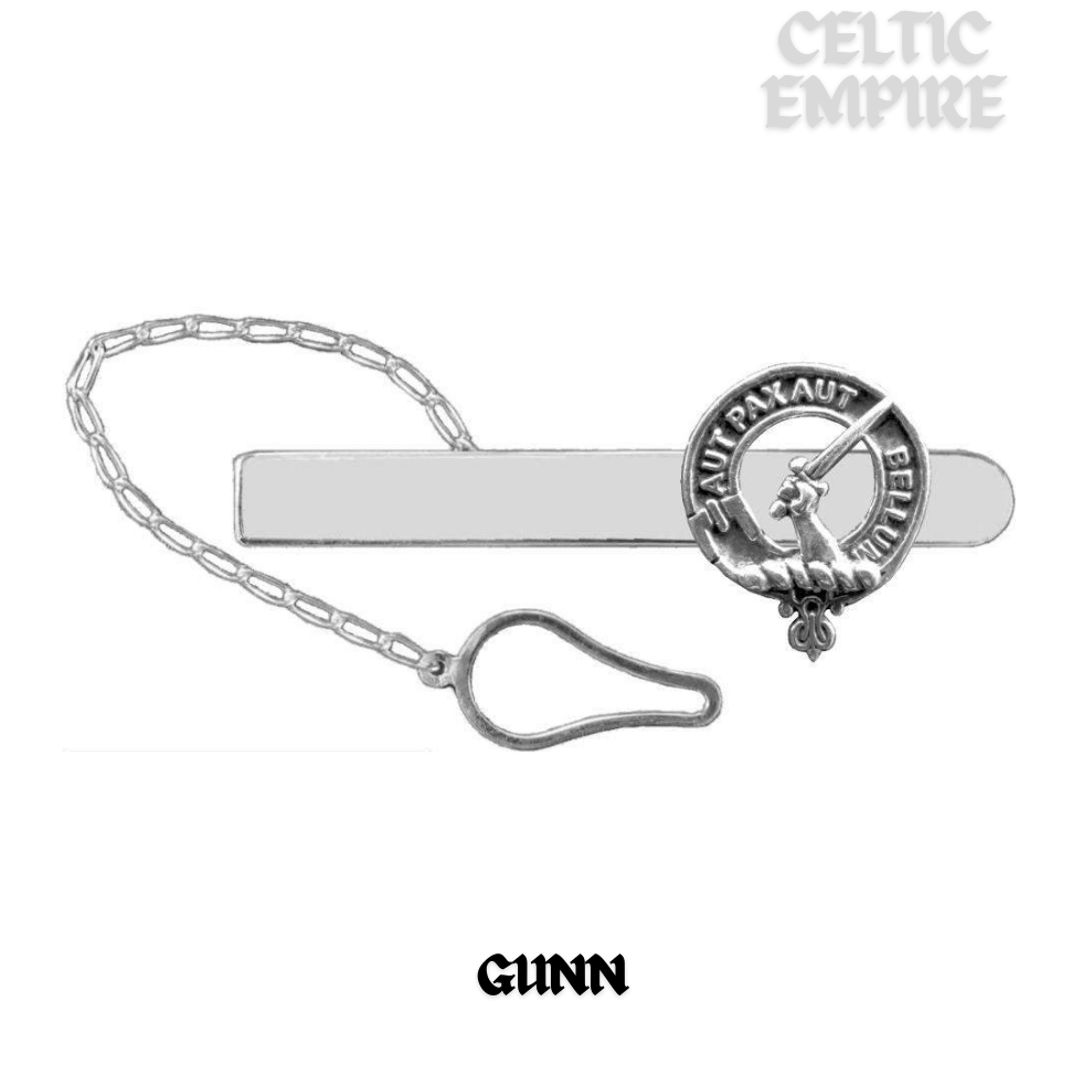 Gunn Family Clan Crest Scottish Button Loop Tie Bar ~ Sterling silver
