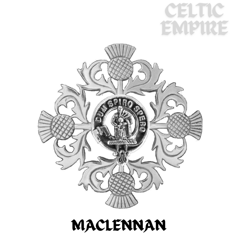 MacLennan Family Clan Crest Scottish Four Thistle Brooch