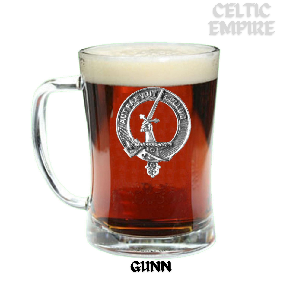 Gunn Crest Badge Beer Mug, Scottish Glass Tankard