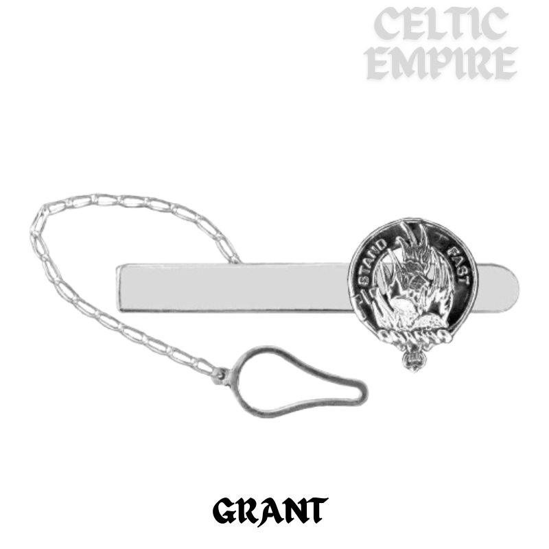 Grant Family Clan Crest Scottish Button Loop Tie Bar ~ Sterling silver