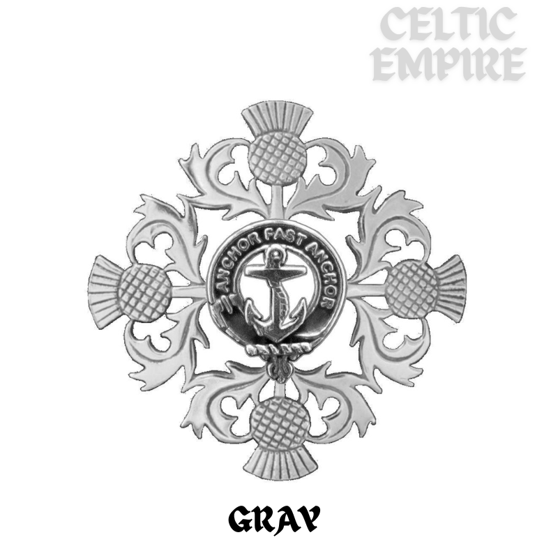 Gray Family Clan Crest Scottish Four Thistle Brooch