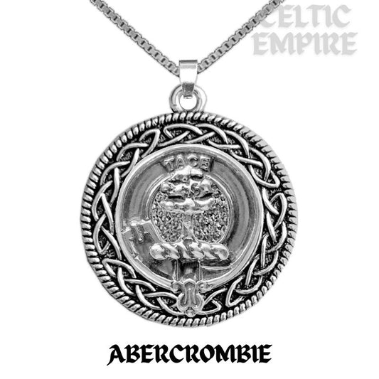 Abercrombie Family Clan Crest Celtic Interlace Disk Pendant, Scottish Family Crest