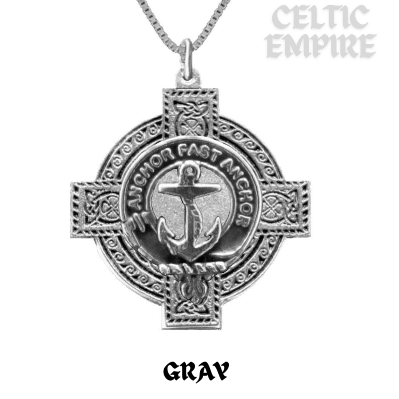 Gray Family Clan Crest Celtic Cross Pendant Scottish