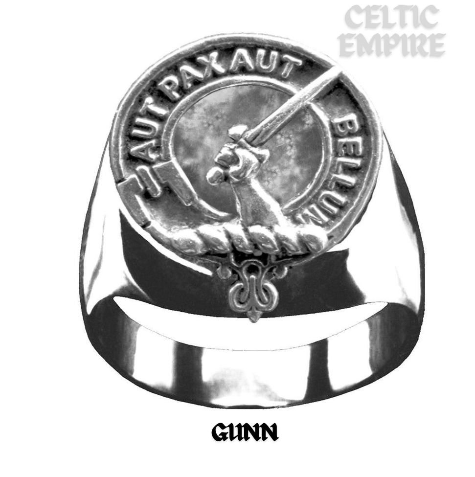 Gunn Scottish Family Clan Crest Ring - Sterling Silver and Karat Gold