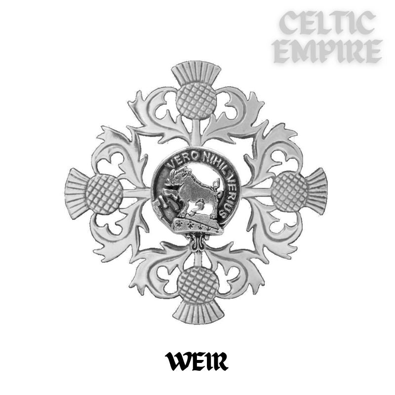 Weir Family Clan Crest Scottish Four Thistle Brooch