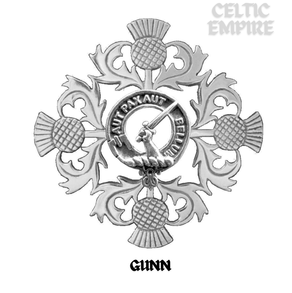 Gunn Family Clan Crest Scottish Four Thistle Brooch
