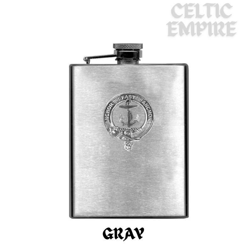 Gray 8oz Family Clan Crest Scottish Badge Stainless Steel Flask