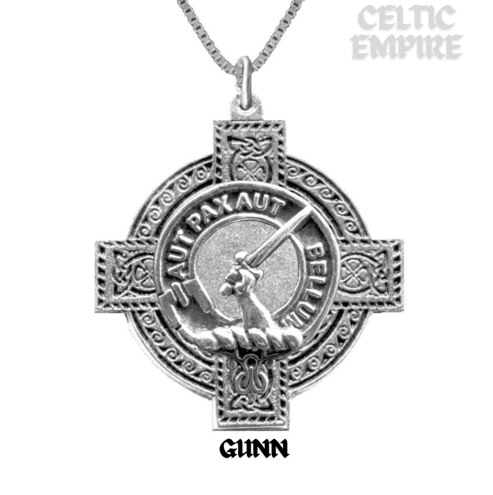 Gunn Family Clan Crest Celtic Cross Pendant Scottish