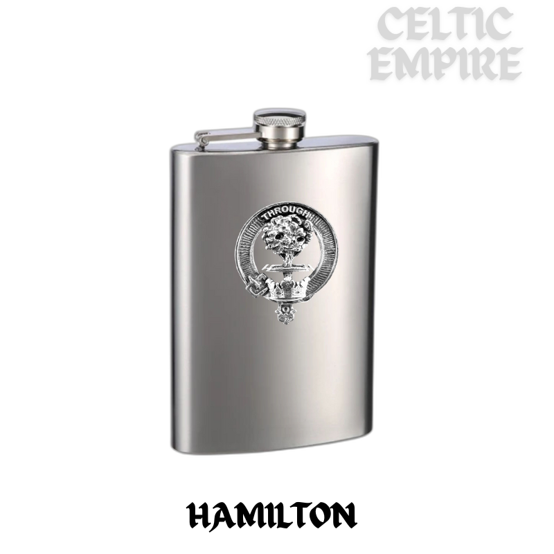 Hamilton Family Clan Crest Scottish Badge Stainless Steel 8oz Flask