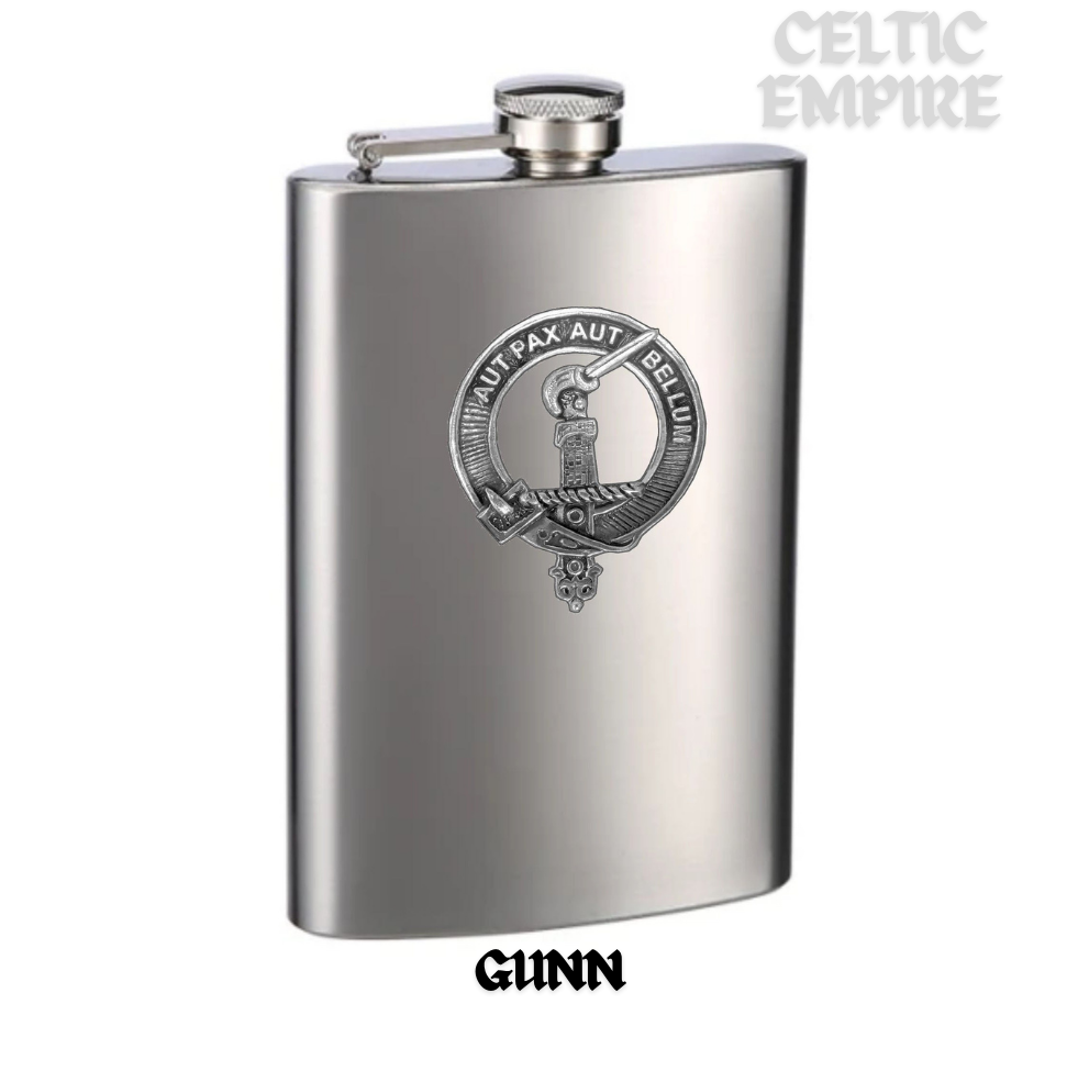 Gunn (New) 8oz Family Clan Crest Scottish Badge Stainless Steel Flask