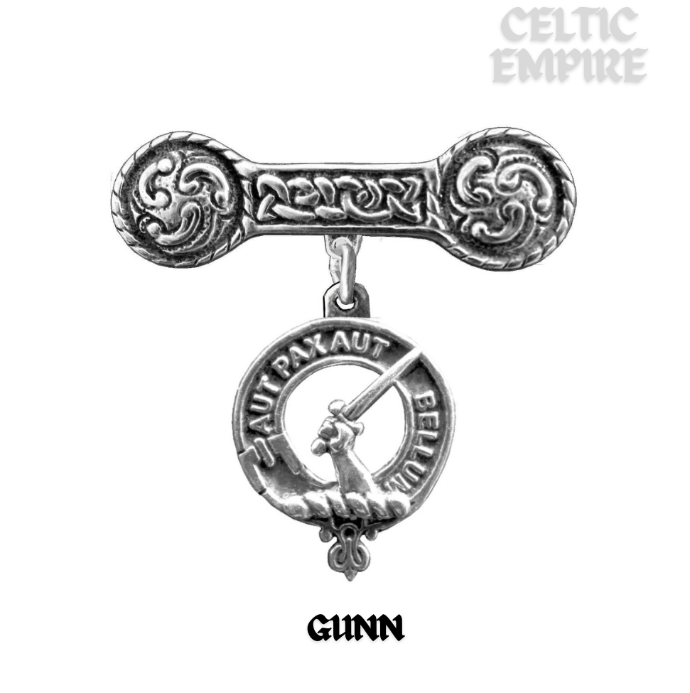 Gunn Family Clan Crest Iona Bar Brooch - Sterling Silver