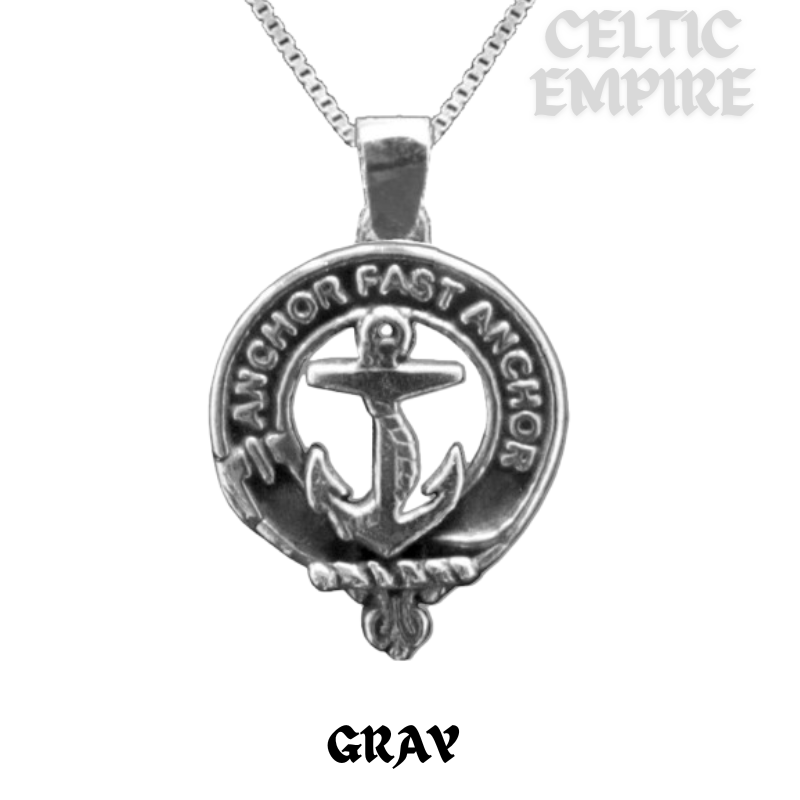 Gray Large 1" Scottish Family Clan Crest Pendant - Sterling Silver