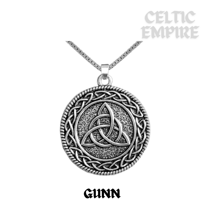 Gunn Family Clan Crest Celtic Interlace Disk Pendant, Scottish Family Crest