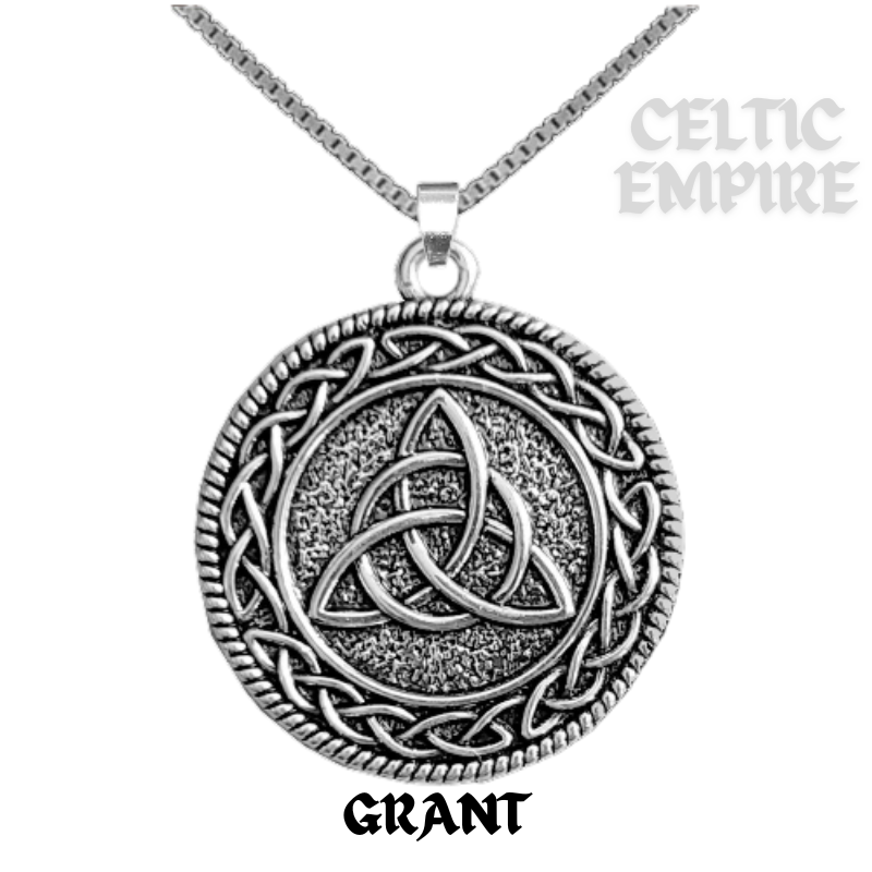 Grant Family Clan Crest Celtic Interlace Disk Pendant, Scottish Family Crest