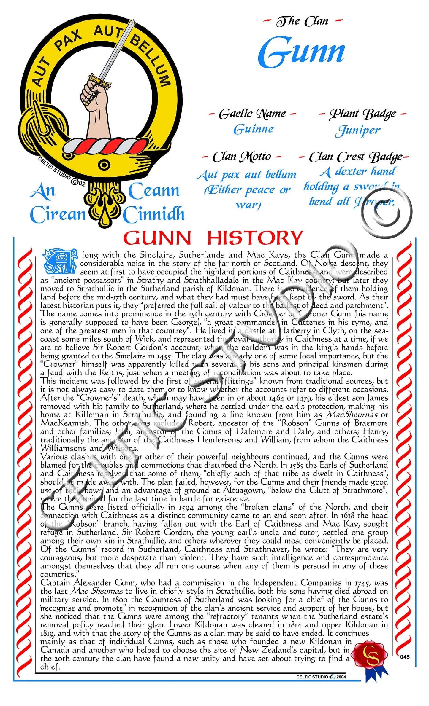 Gunn Scottish Clan History