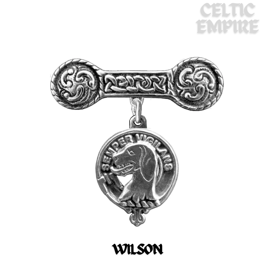 Wilson (Hound) Family Clan Crest Iona Bar Brooch - Sterling Silver