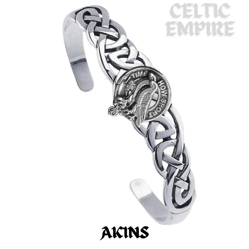 Akins Family Clan Crest Celtic Cuff Bracelet