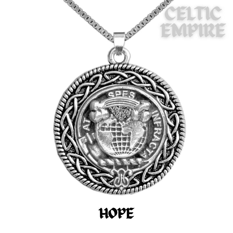 Hope Family Clan Crest Celtic Interlace Disk Pendant, Scottish Family Crest