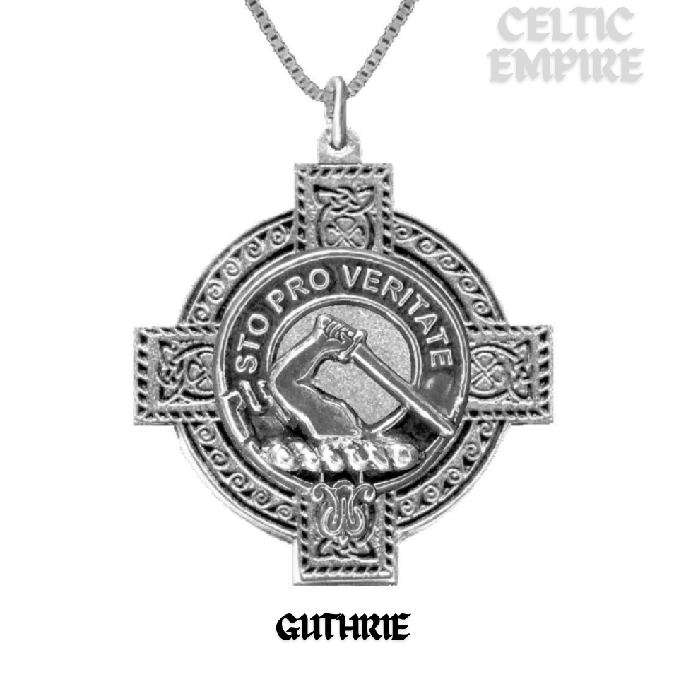 Guthrie Family Clan Crest Celtic Cross Pendant Scottish