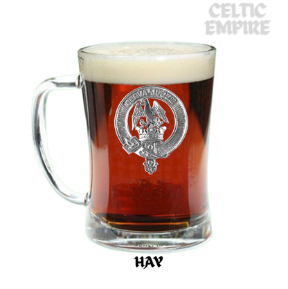 Hay Crest Badge Beer Mug, Scottish Glass Tankard