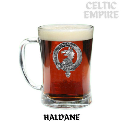 Haldane Crest Badge Beer Mug, Scottish Glass Tankard