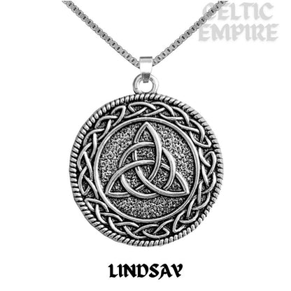 Lindsay Family Clan Crest Celtic Interlace Disk Pendant, Scottish Family Crest