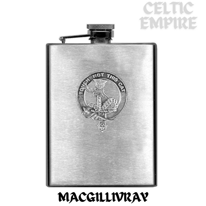 MacGillvray 8oz Family Clan Crest Scottish Badge Stainless Steel Flask