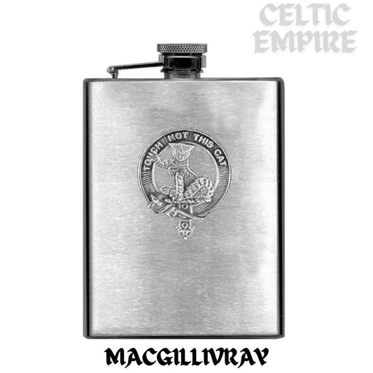 MacGillvray 8oz Family Clan Crest Scottish Badge Stainless Steel Flask
