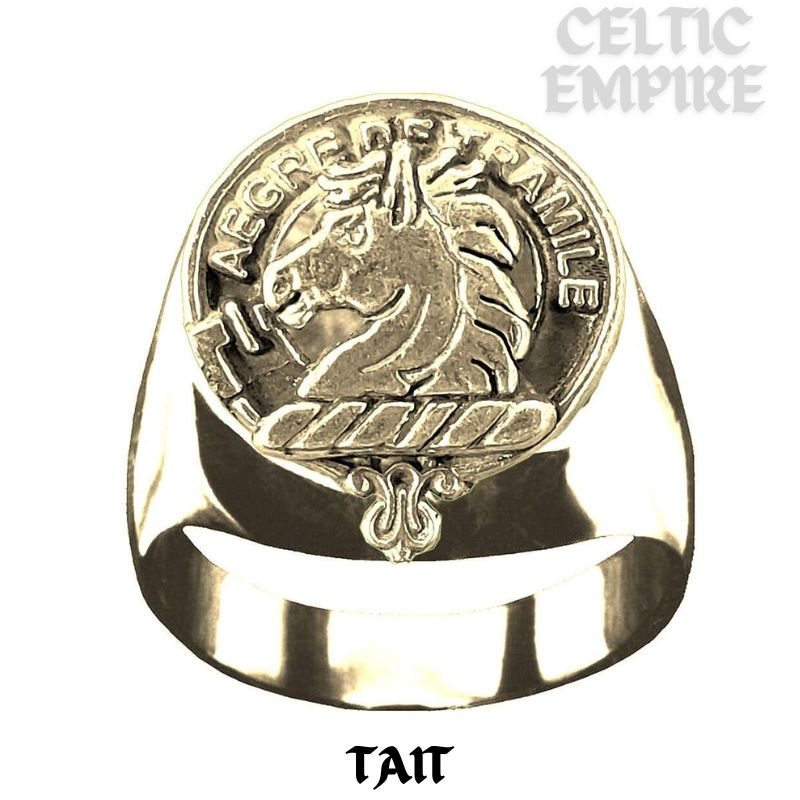Tait Scottish Family Clan Crest Ring Sterling Silver and Karat Gold