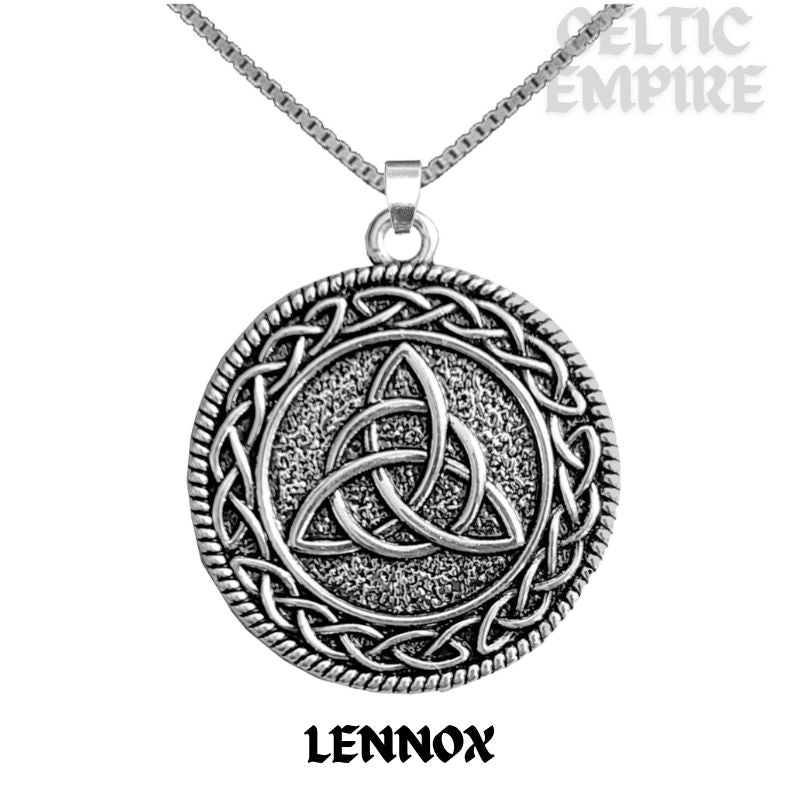 Lennox Family Clan Crest Celtic Interlace Disk Pendant, Scottish Family Crest