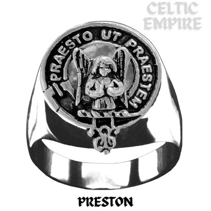 Preston Scottish Family Clan Crest Ring Sterling Silver and Karat Gold