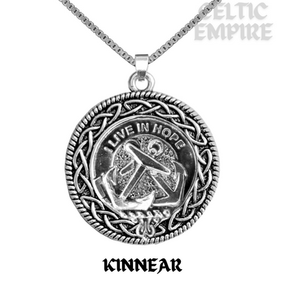 Kinnear Family Clan Crest Celtic Interlace Disk Pendant, Scottish Family Crest