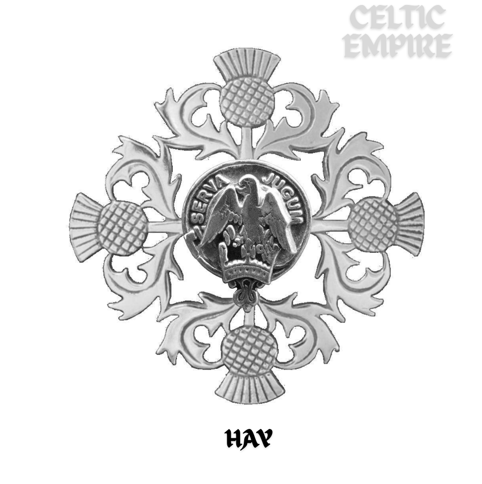 Hay Family Clan Crest Scottish Four Thistle Brooch