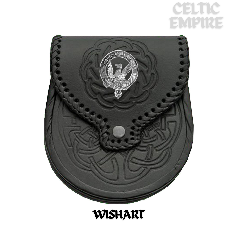 Wishart Scottish Family Clan Badge Sporran, Leather
