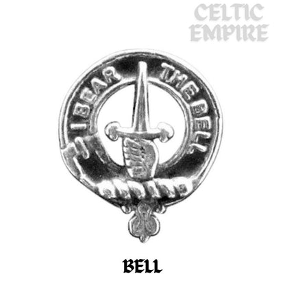 Bell Family Clan Crest Scottish Button Loop Tie Bar ~ Sterling silver