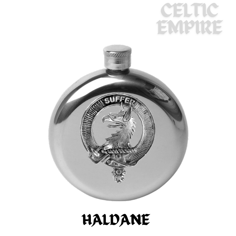 Haldane Round Family Clan Crest Scottish Badge Flask 5oz