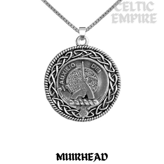 Muirhead Family Clan Crest Celtic Interlace Disk Pendant, Scottish Family Crest
