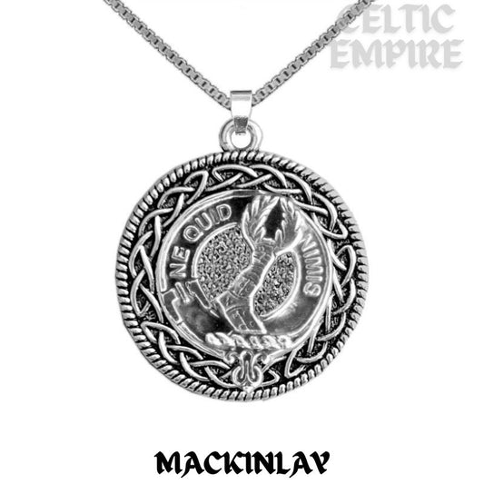MacKinlay Family Clan Crest Celtic Interlace Disk Pendant, Scottish Family Crest