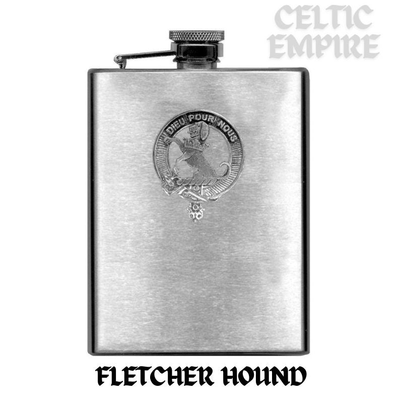 Fletcher (Hound) Family Clan Crest Scottish Badge Stainless Steel Flask 8oz