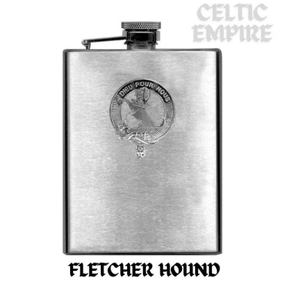 Fletcher (Hound) Family Clan Crest Scottish Badge Stainless Steel Flask 8oz