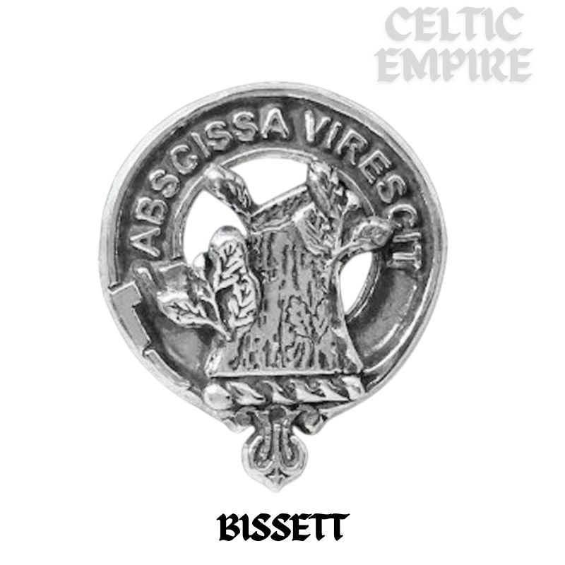 Bisset Family Clan Crest Celtic Interlace Disk Pendant, Scottish Family Crest