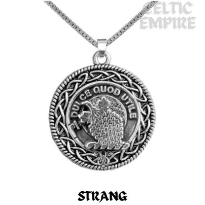 Strang Family Clan Crest Celtic Interlace Disk Pendant, Scottish Family Crest
