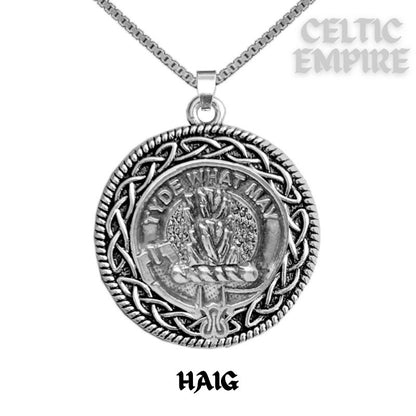 Haig Family Clan Crest Celtic Interlace Disk Pendant, Scottish Family Crest