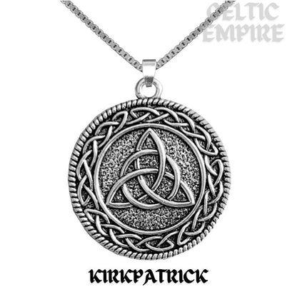 Kirkpatrick Family Clan Crest Celtic Interlace Disk Pendant, Scottish Family Crest